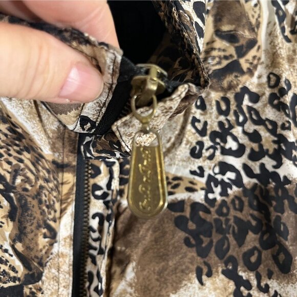 Retro Silk Animal Print M Bomber Jacket Black Leopard Safari Neutral Classic 90s - Picture 6 of 11